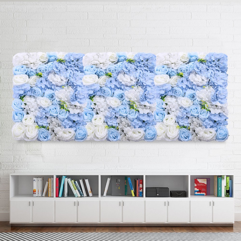 4Pack Silk Blue White Rose Flower Wall Panels Wedding Background Decoration Mat