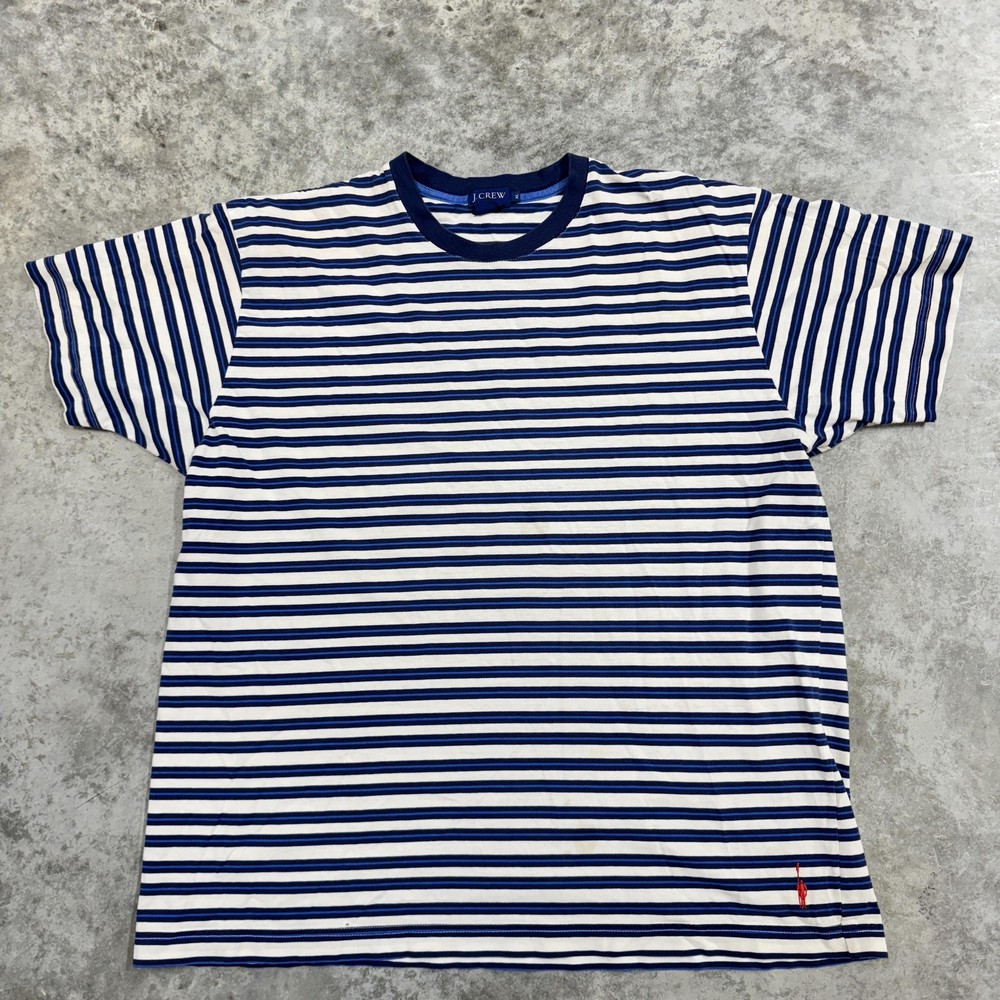 J.Crew Shirt Mens Extra Large Blue White Breton Striped Crewneck Short Sleeve