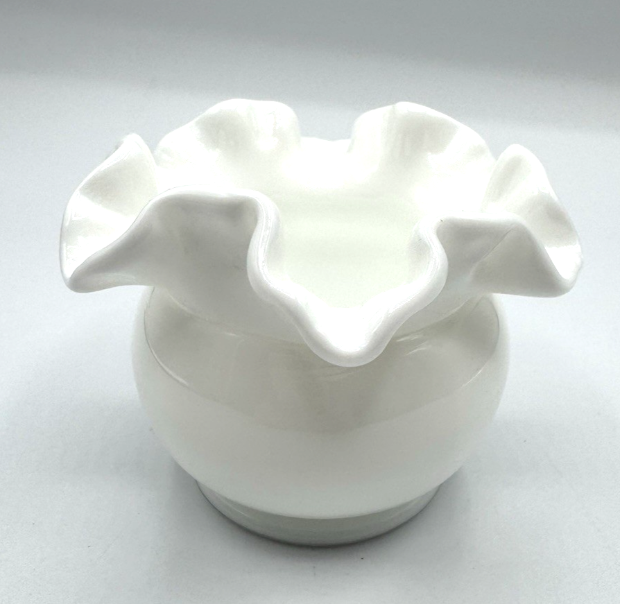 Fenton White Milk Glass Ruffled Edge Smooth Vase  3