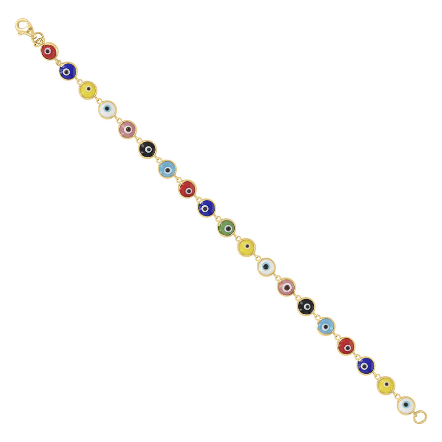 10k Yellow Gold Enamel Evil Eye Bracelet 7 Inch 3.4 Grams Gift for Mom Good Luck Charm