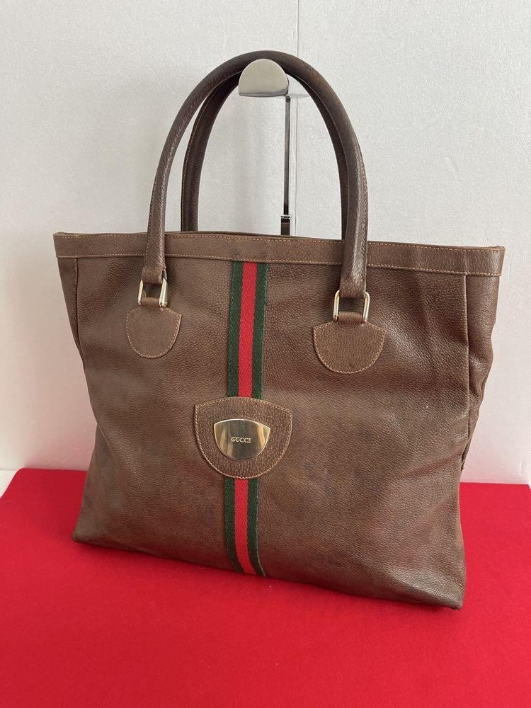 Vintage GUCCI Sherry Line Leather Tote Bag Old Gucci
