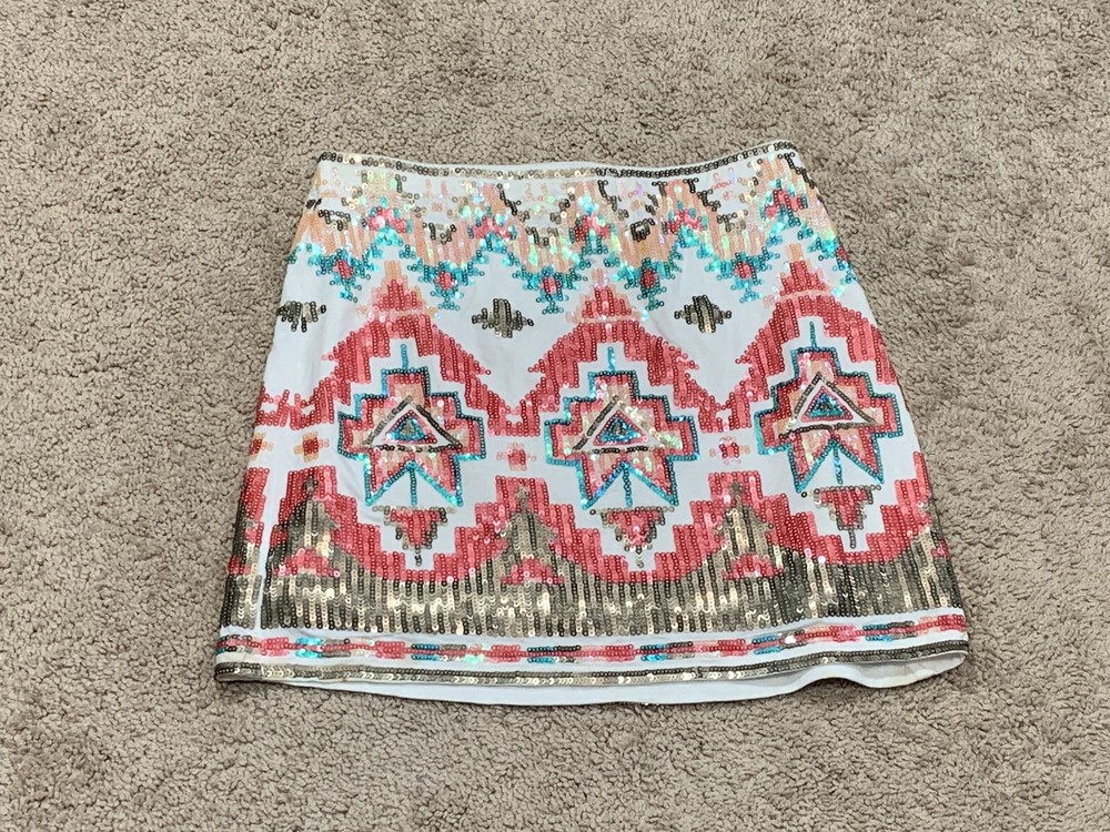 Miami Womens Small Sequin Short Skirt Multicolor Party Fun