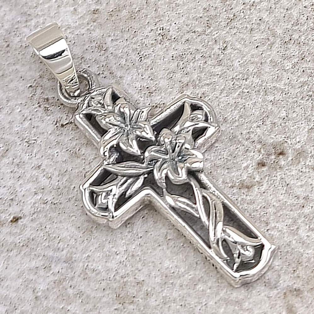 UNIQUE .925 STERLING SILVER FLOWER CROSS PENDANT style# p1152