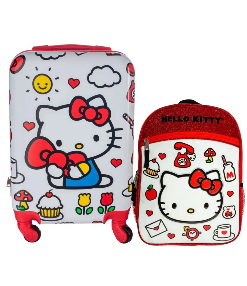 NEW Hello Kitty 2024 Kids Licensed Carry-On Backpack Luggage Set