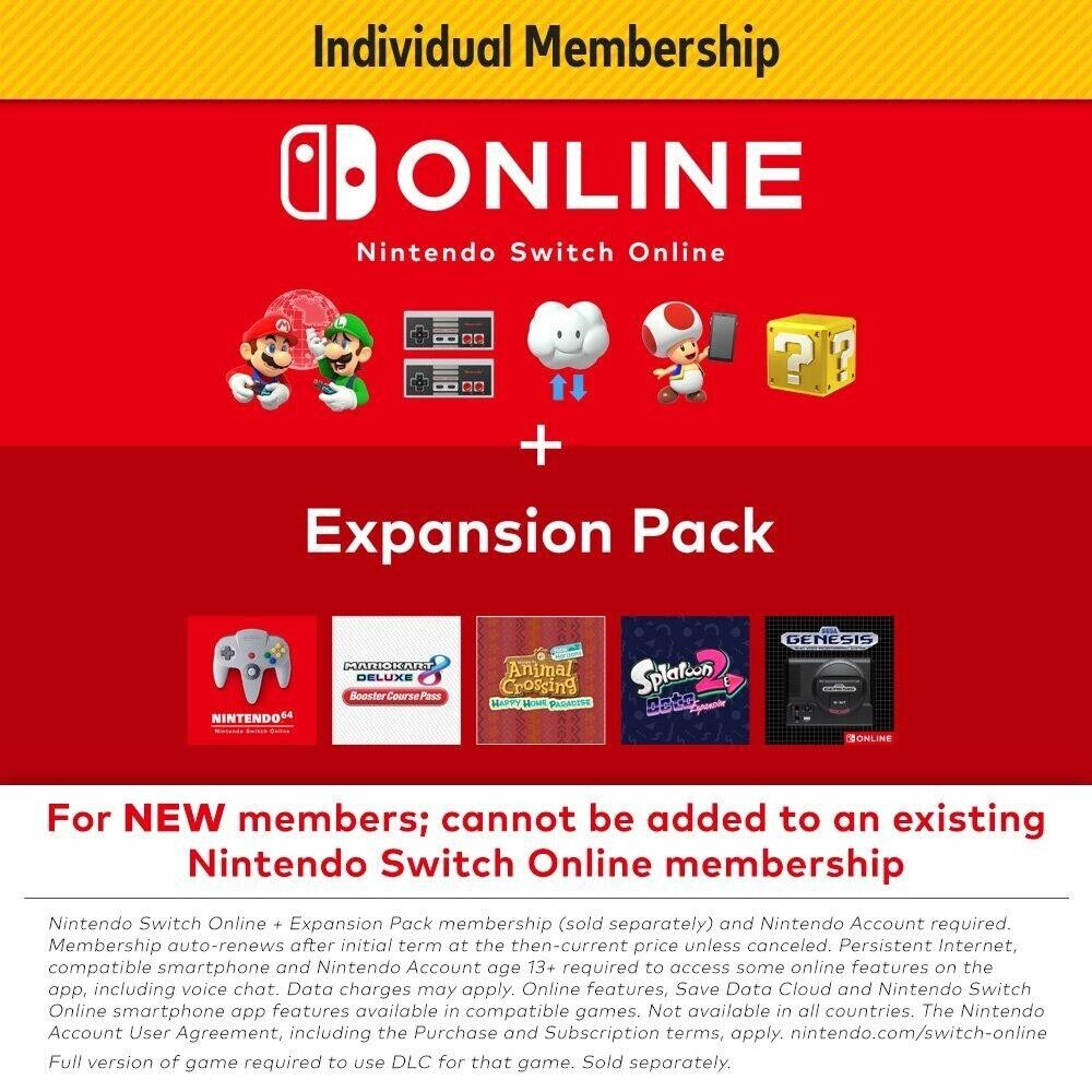 Nintendo Switch Online Membership + Expansion Pack -- 12 Months (1 Membership )
