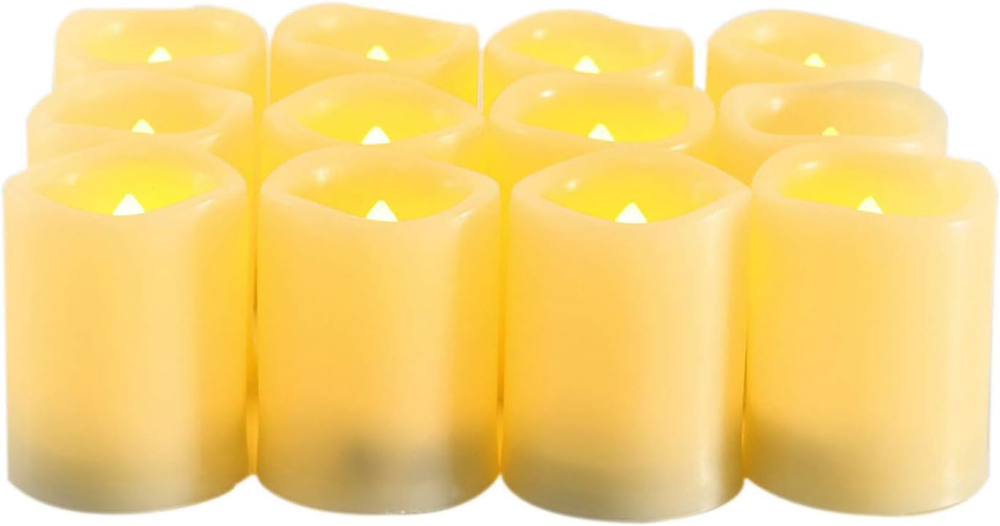 Flameless LED Tea Lights 12-Pack with Timer Battery Operated Votive Candles