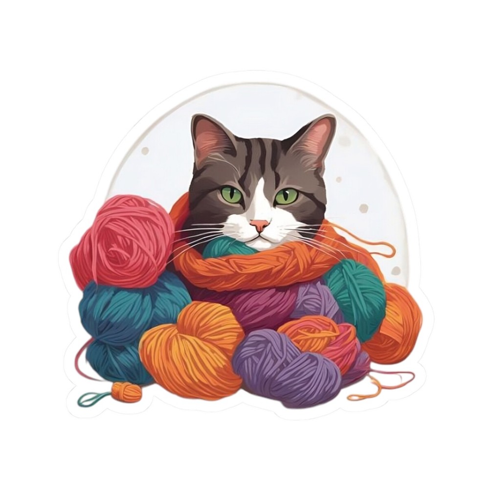 Whimsical Cat Yarn Kiss-Cut Stickers for Cat Lovers, Home Decor, and Craft Rooms