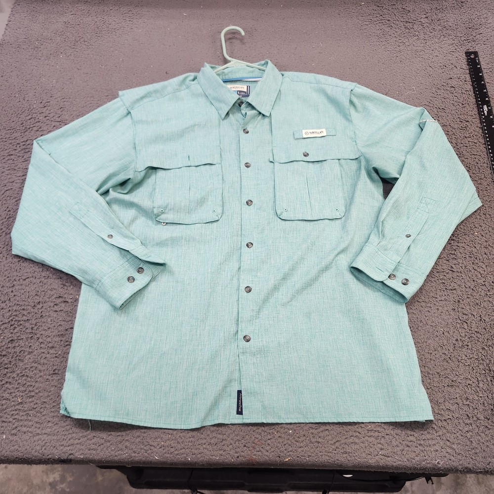 Magellan Outdoors Shirt Mens Large Green Fish Gear Long Sleeve Fishing Button
