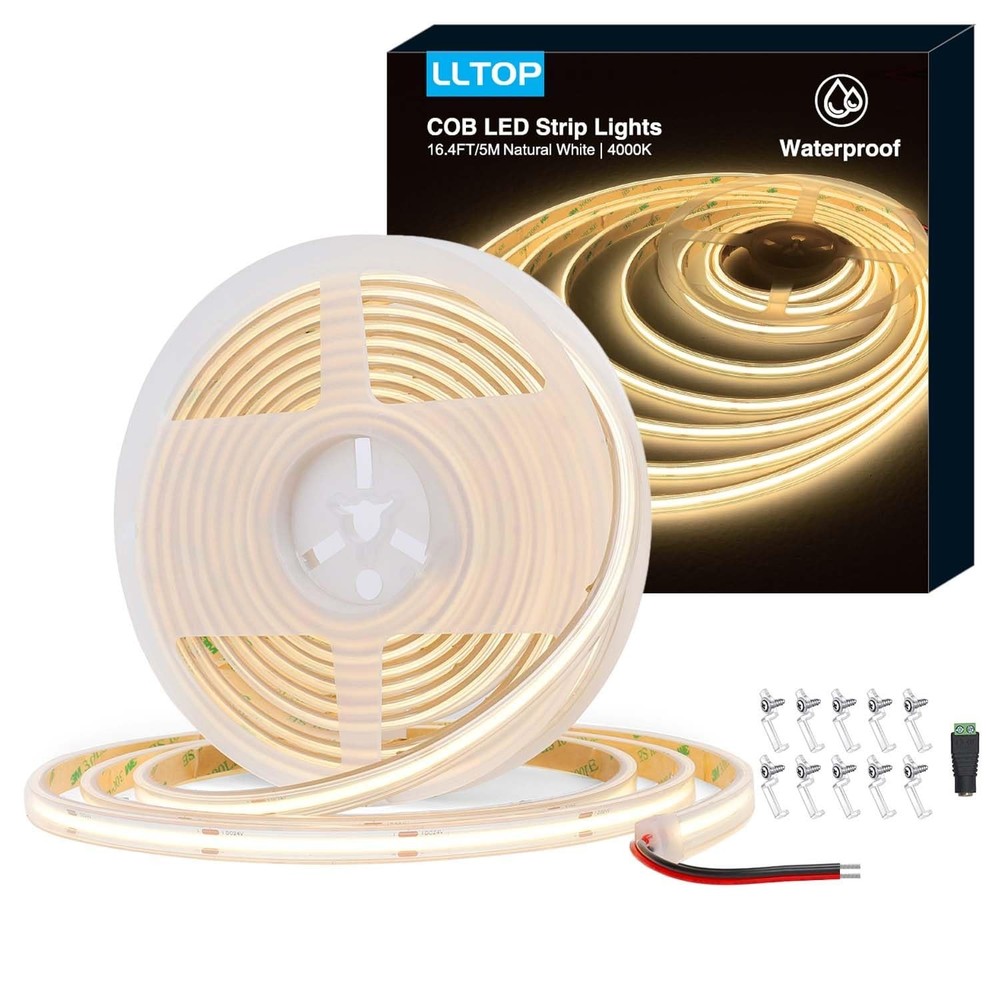 COB LED Strip Lights Waterproof IP67 DC24v Natural White 4000K 16.4ft/5m High...