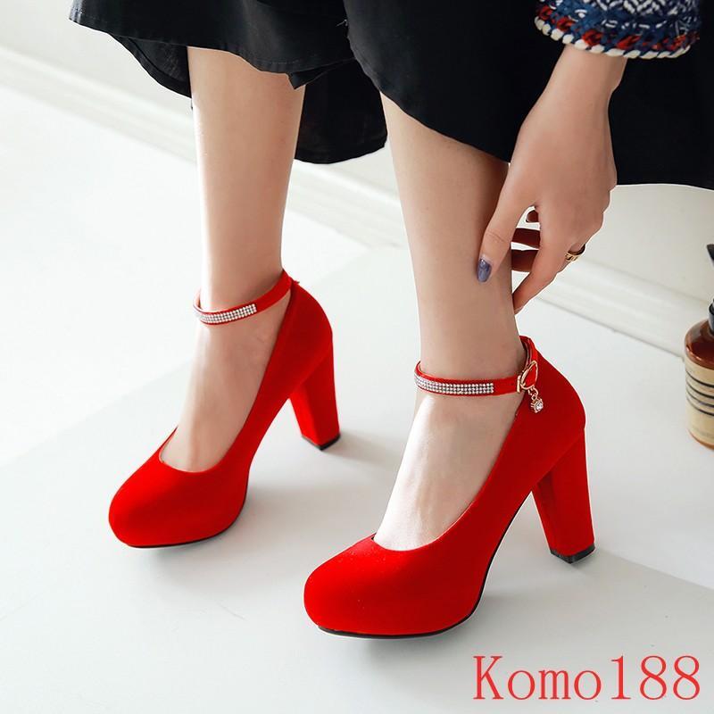 Women's faux suede chunky heel ankle strap shoes for party or casual wear in plus sizes