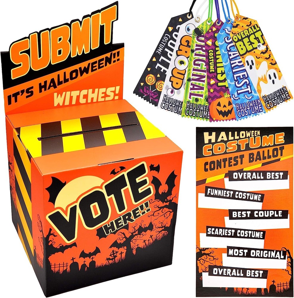 JOYIN Halloween Party Costume Contest Ballot Box, 50 Voting Ballots and 6 Trophy