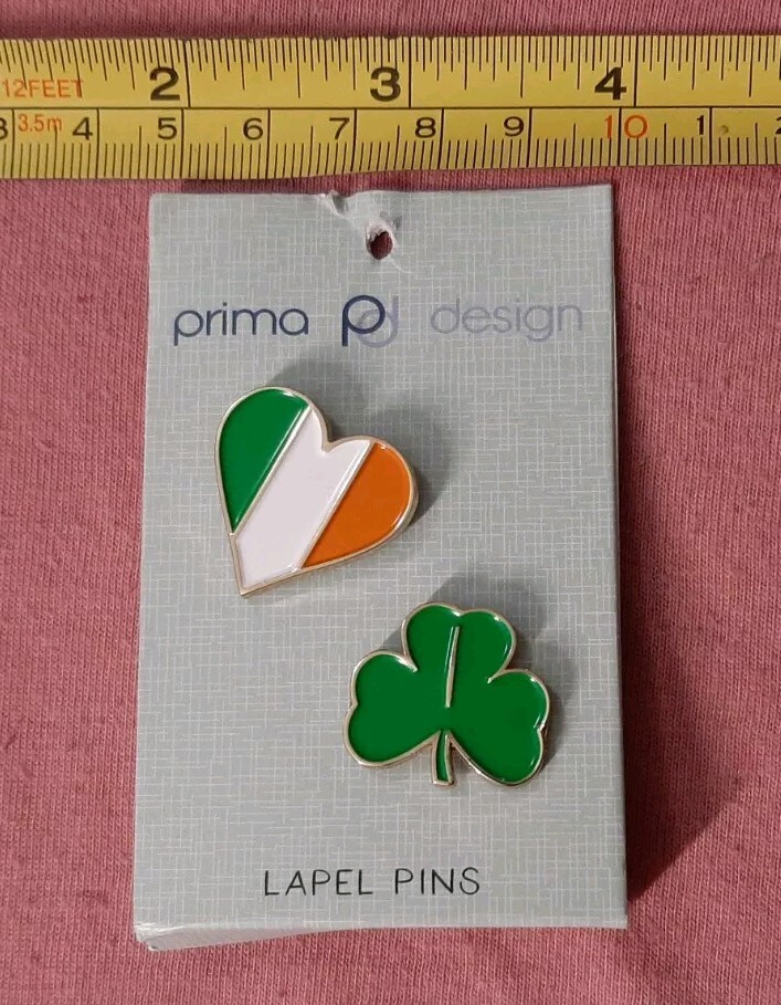 Prima Design St Patrick's Day 2 Pin Set Shamrock Heart Ireland Irish Flag Colors-image