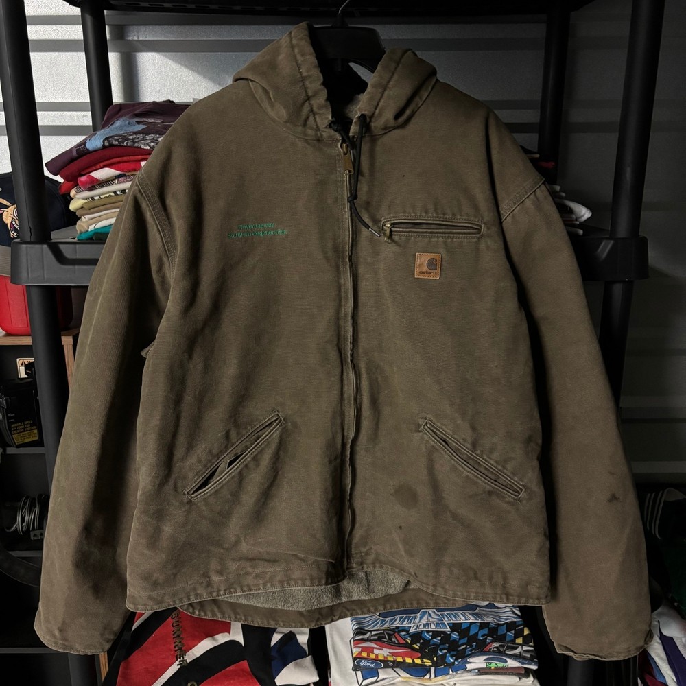 Mens Carhartt J141 MRH Brown Full Zip Duck Canvas Workwear Hooded Work Jacket