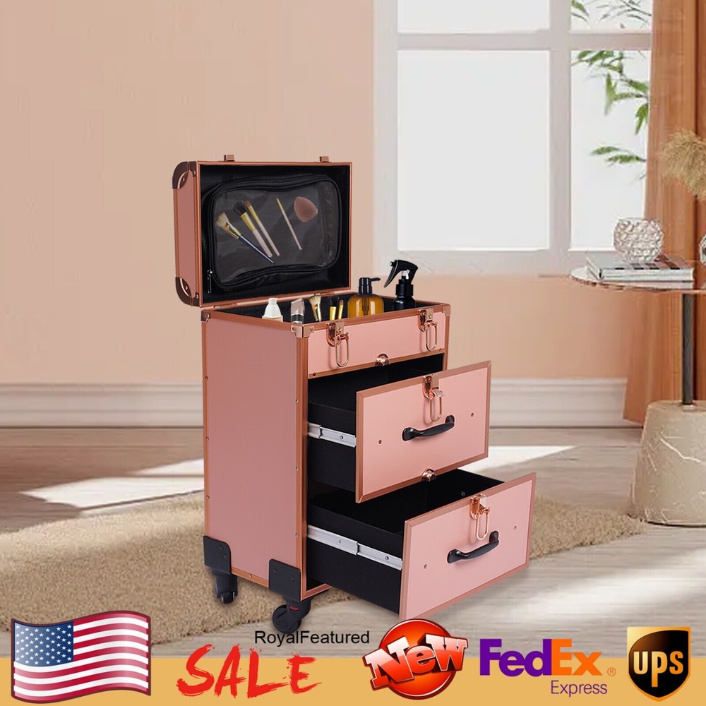 3 Layer Rolling Cosmetic Train Case - Portable Makeup Storage Organizer Trolley  