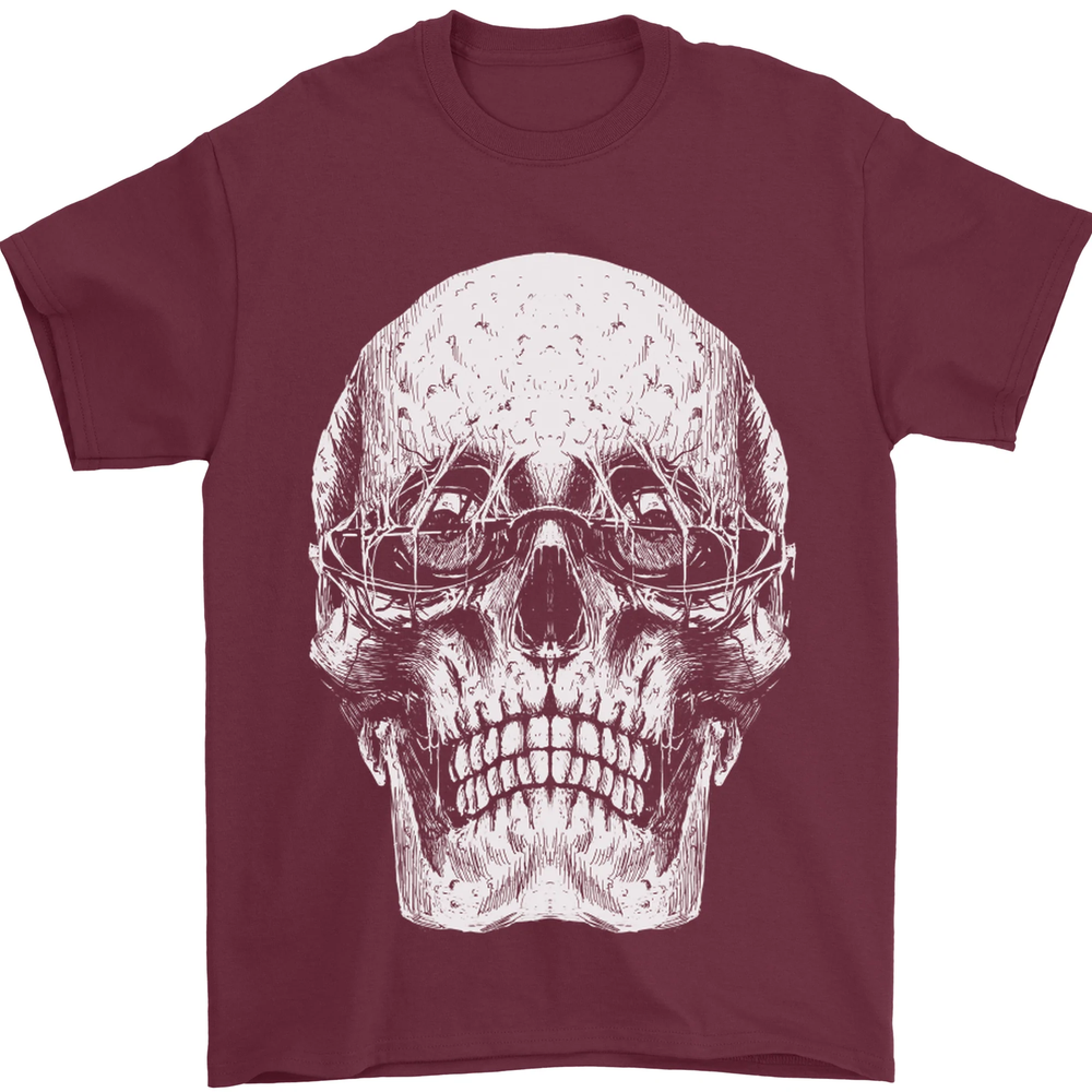 Old Man Skull With Glasses Gothic Biker Mens T-Shirt 100% Cotton