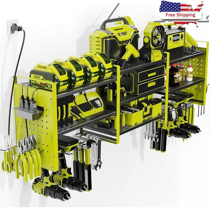 Power Tool Organizer Wall Mount Charging Station Heavy Duty Garage Storage Rack