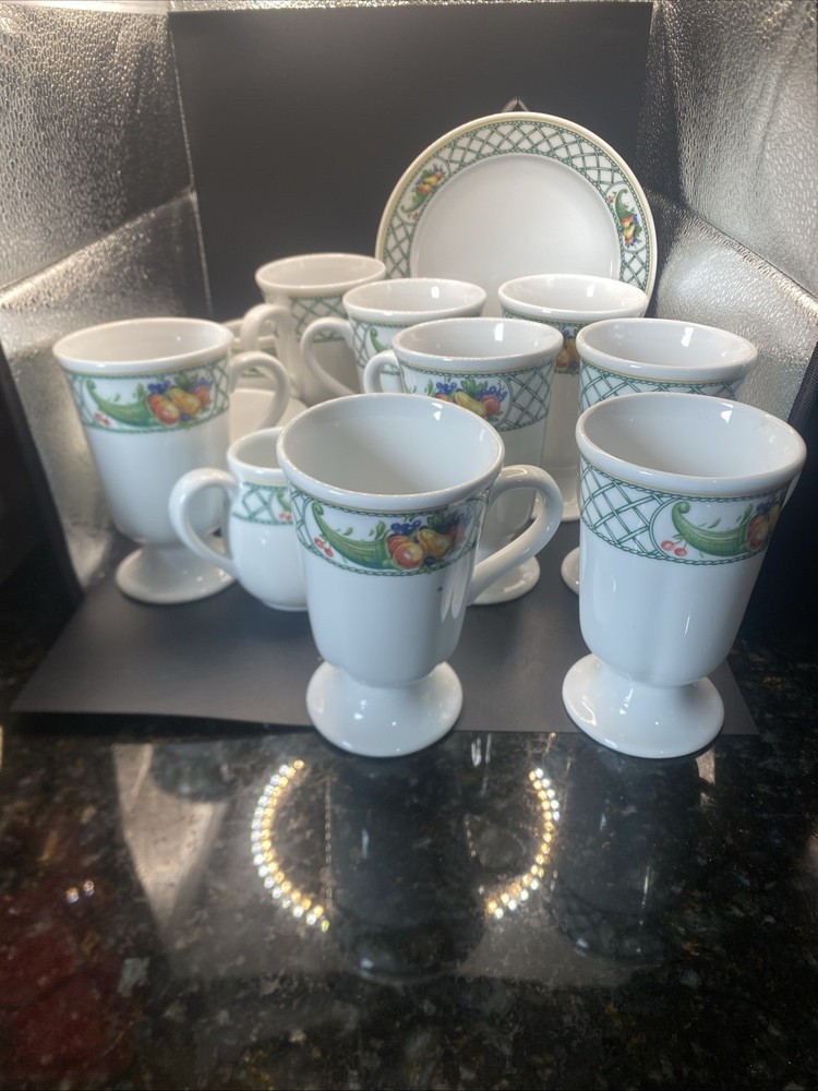 12pc Bavaria German Cornucopia Footed Mugs with Creamer Sugar and Plate Set