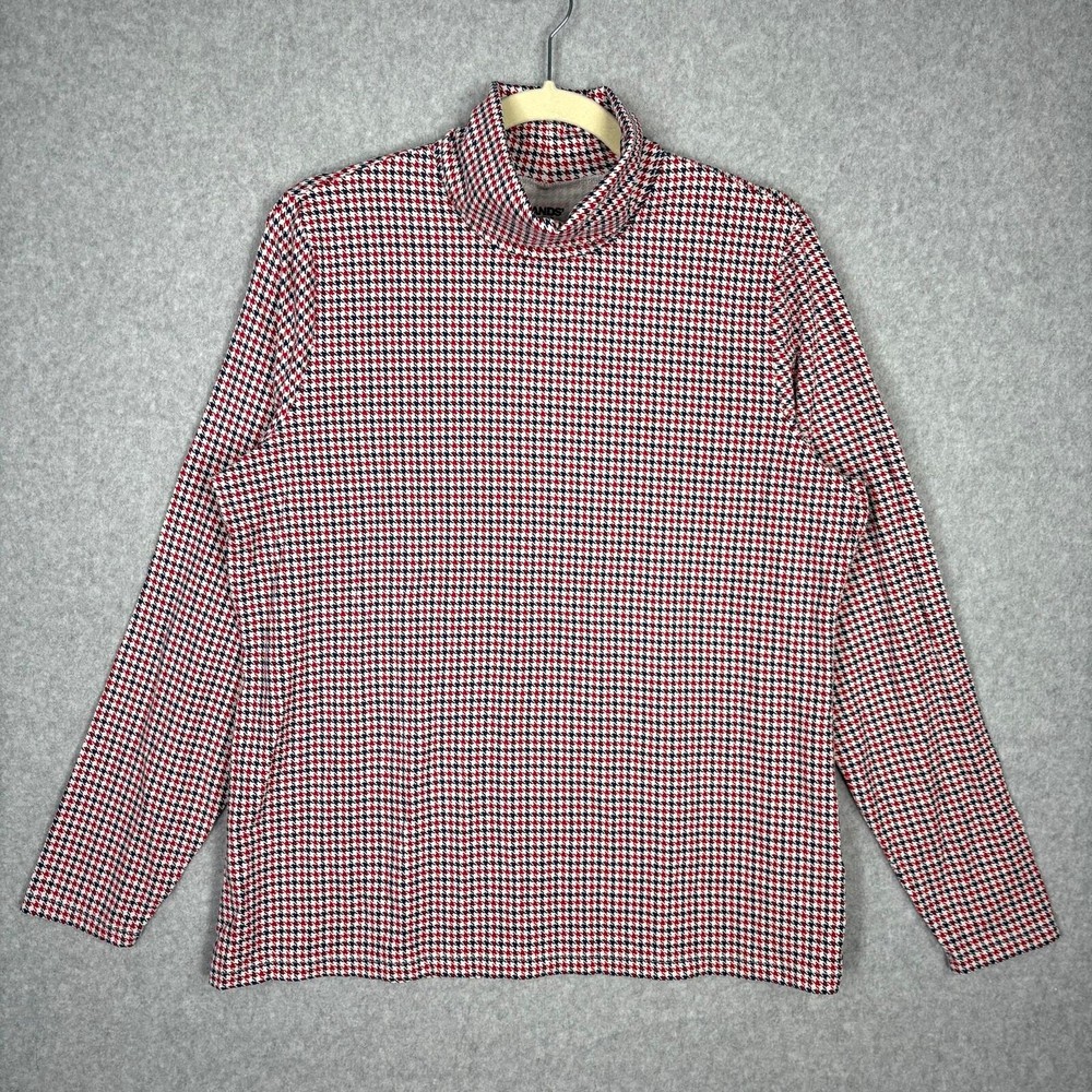 Lands End Turtleneck Womens XL Red White Blue Houndstooth Cotton Modal Top