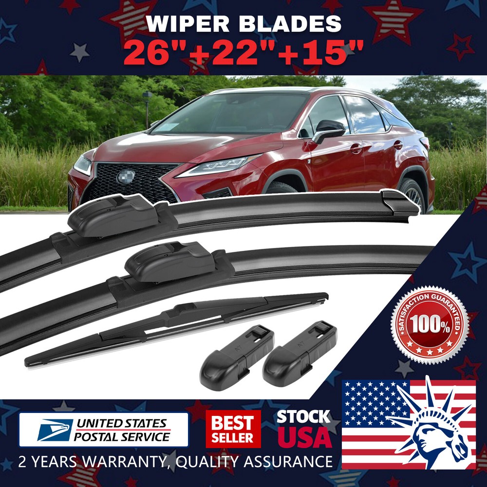 Front & Rear / 26''+22''+15'' / Premium Rubber Windshield Wiper Blades /pair