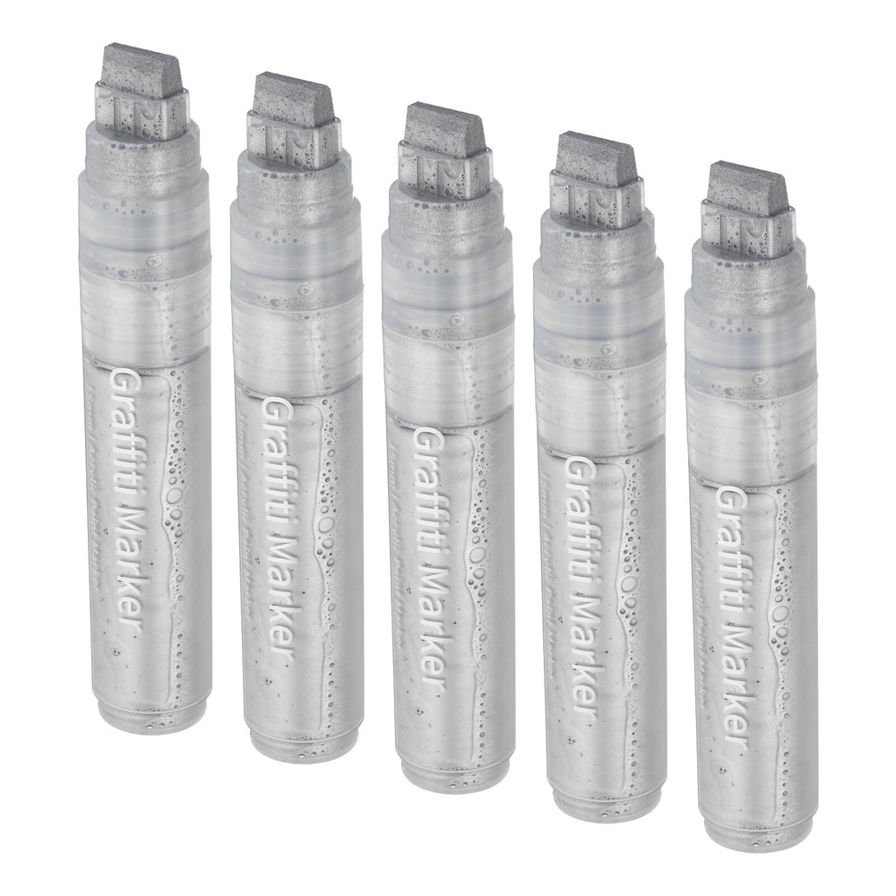5 Pcs Graffiti Markers, 15mm Silvery Poster Markers Thick Acrylic Paint Pen
