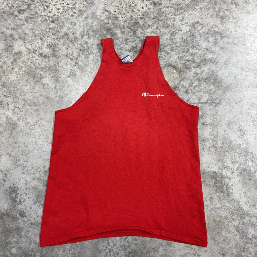 Vintage Champion Tank Top Mens XL Red Made in USA Script Logo Athletic 90s