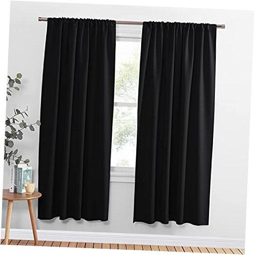 72-Inch Black Thermal Rod Pocket Curtains - 42-Inch Wide Solid Panels