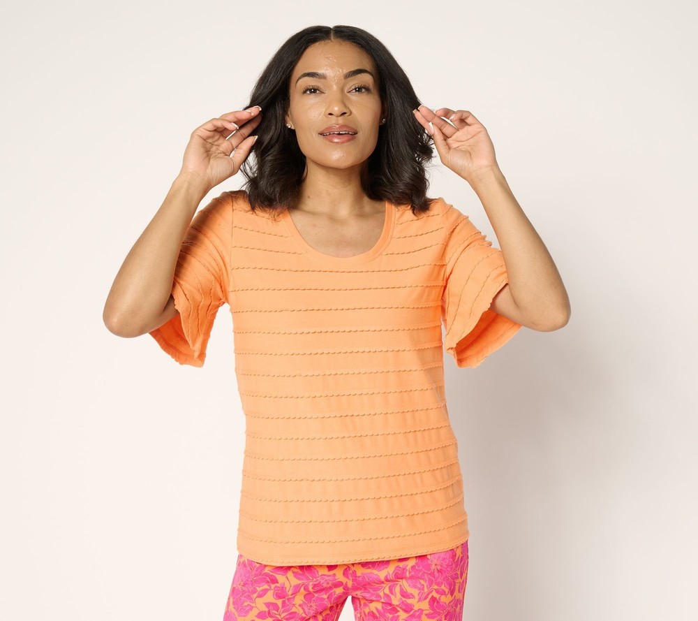 Isaac Mizrahi Live! Women's Top Sz XL Knit Stripe Scoop Neck Sandalwood A691741