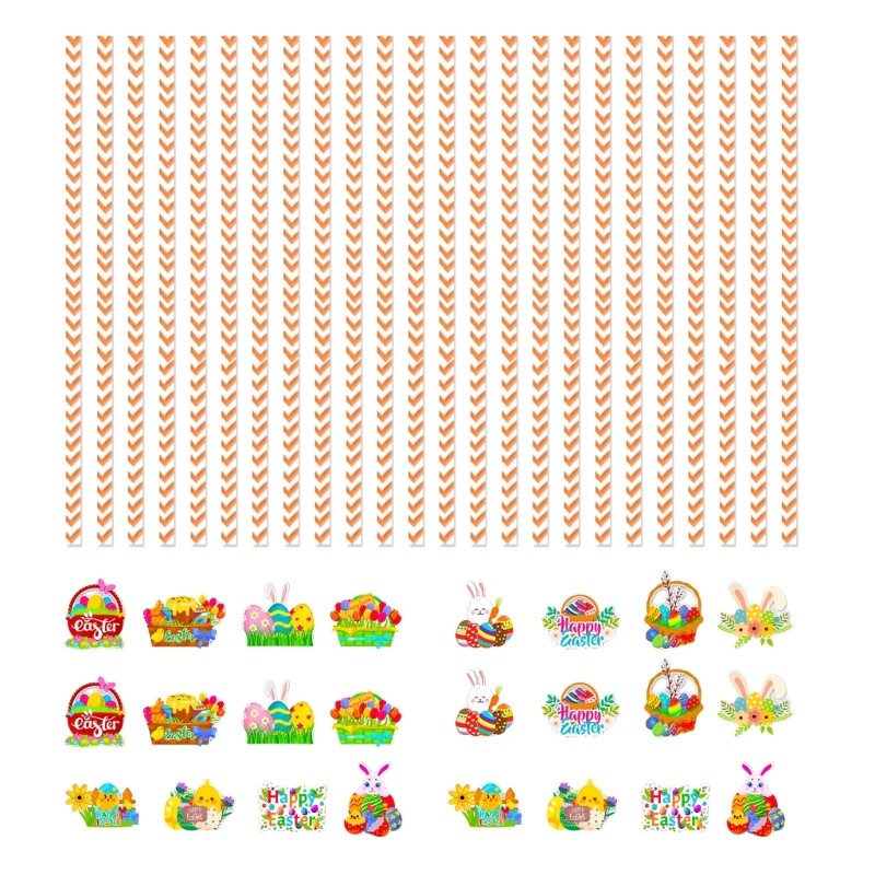 24pcs Easters Disposable Paper Straw Drinking Straw for Birthday Party Supplies