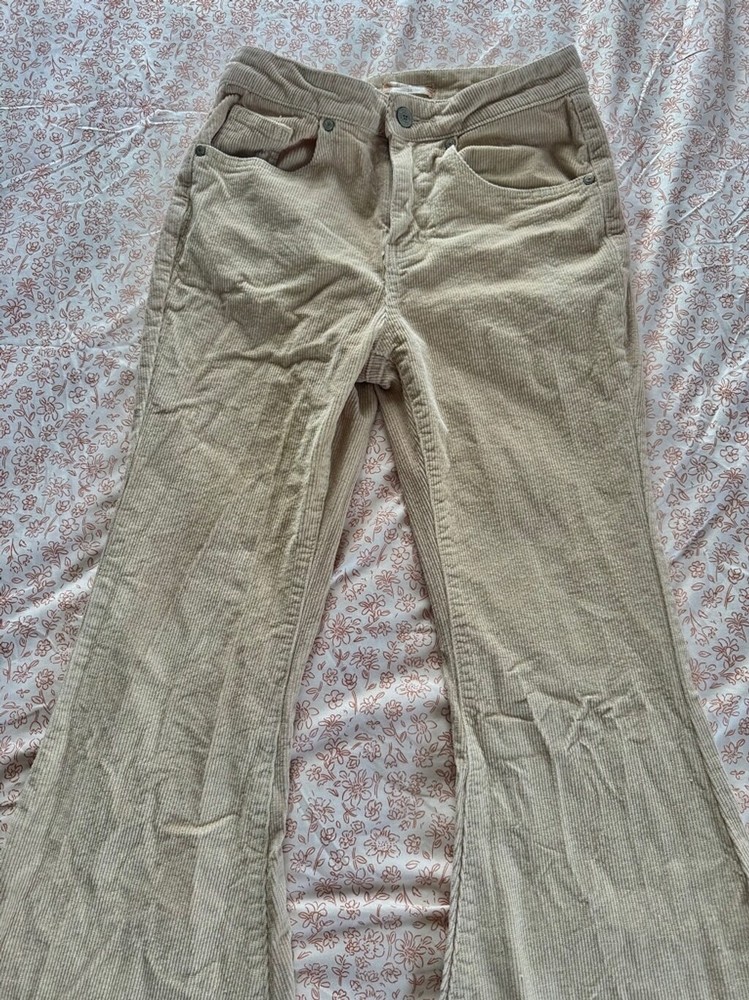 Altar'd State Cream Ribbed Flare Pull-On Pants Size 24 No Back Pocket