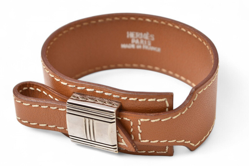 Hermes Authentic Leather Artemis Bangle Bracelet Brown Veau Gulliver