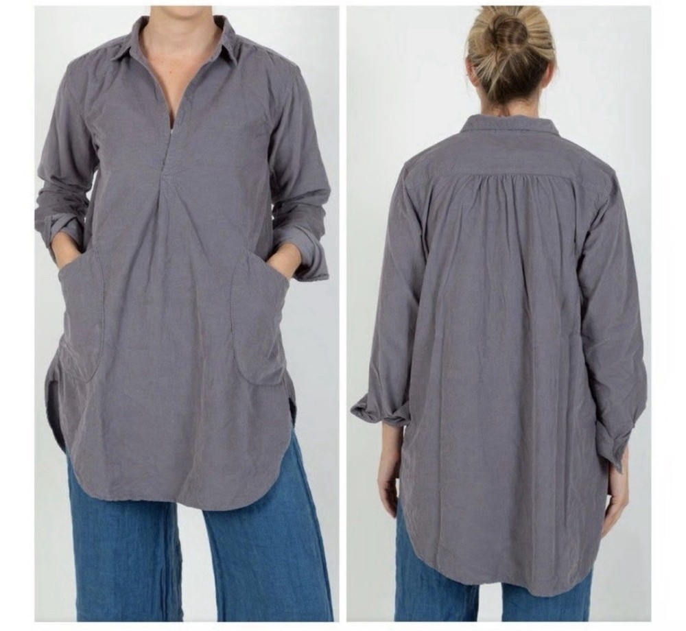 CP Shades Womens Blue Micro Corduroy Long Sleeves Cotton Tunic Medium