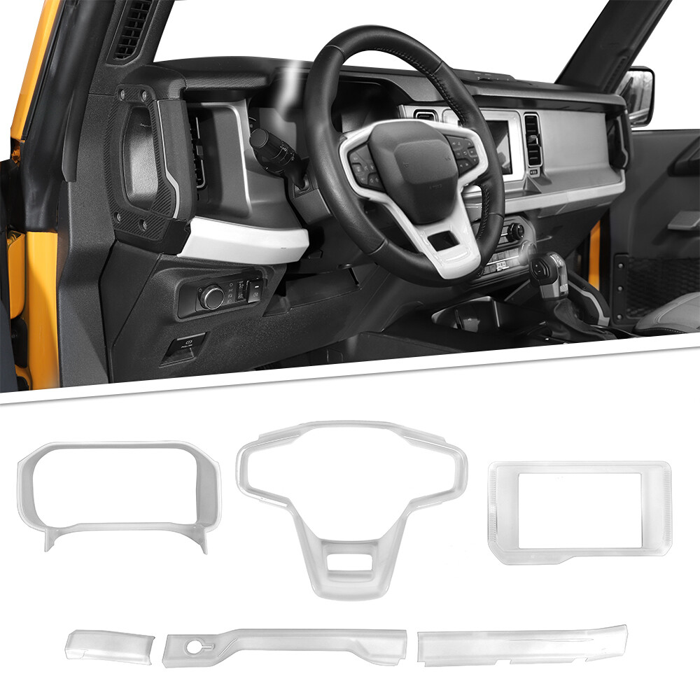 6pcs Center Console Dashboard Cover Trim Accessories For Ford Bronco 2021+ White
