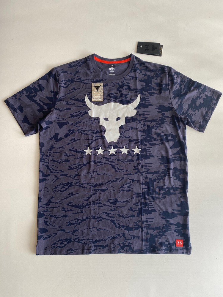 UNDER ARMOUR PROJECT ROCK Mens SS VET DAY CAMO T-Shirt Size L
