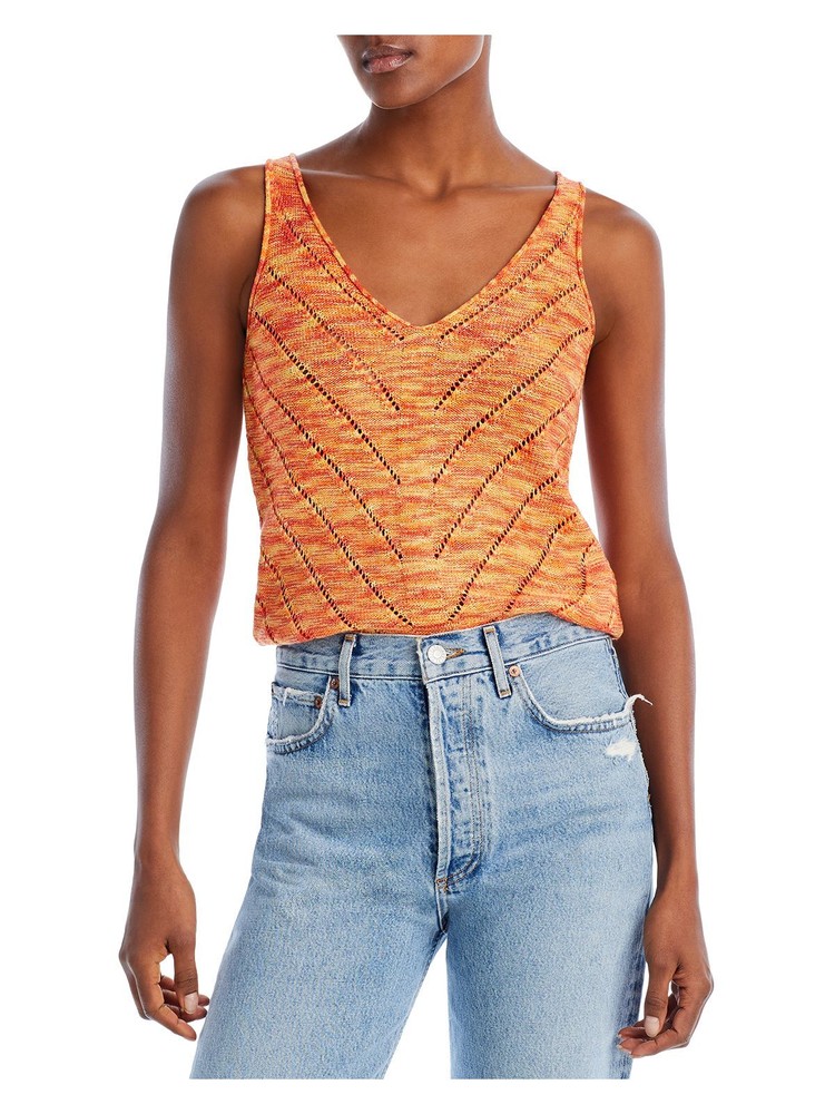 AQUA Womens Orange XL Sleeveless V Neck Tank Top for Casual Summer Wear