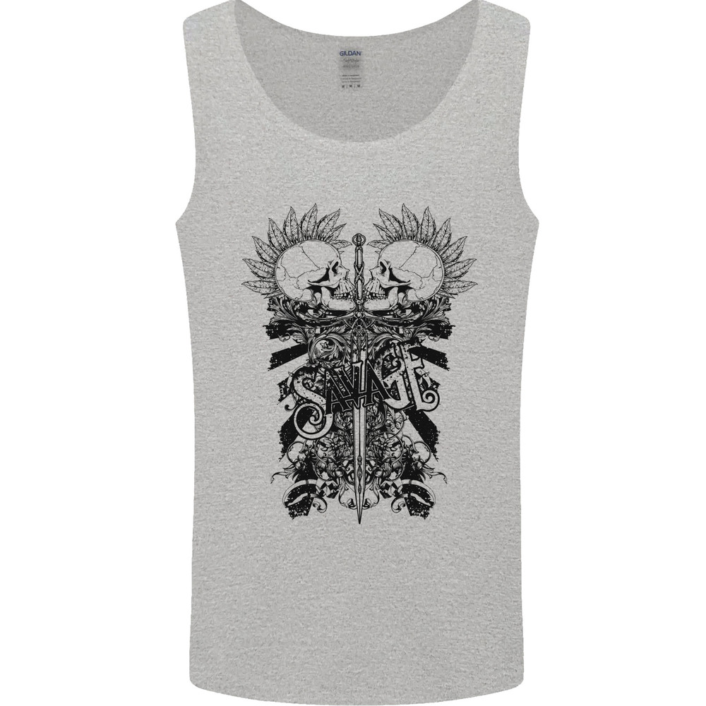 Savage Two Punk Skulls Biker Motorbike Mens Vest Tank Top