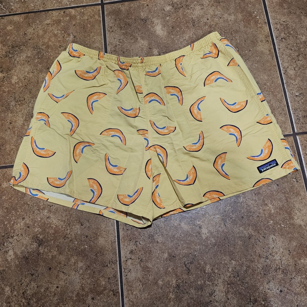 Patagonia Baggies Shorts Mens XL Yellow Outdoor Graphic Print Swim Trunks