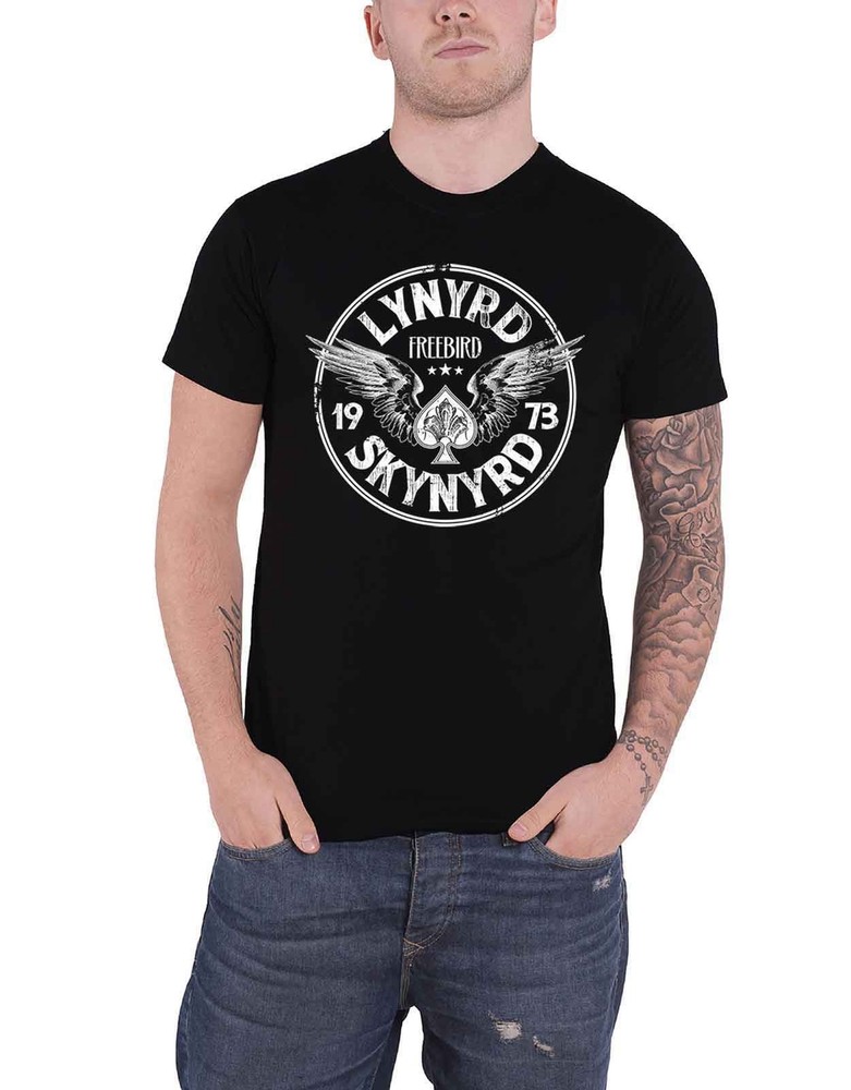 Lynyrd Skynyrd Freebird 73 Wings Band Logo Official Men's Black Tee