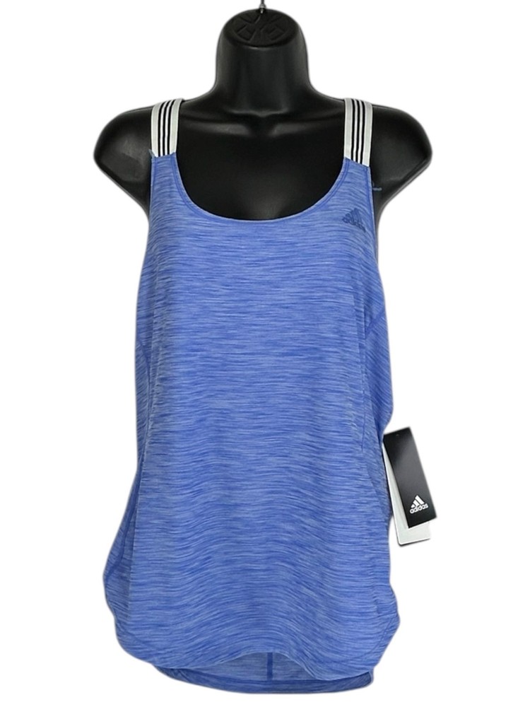 ADIDAS Performance XBack Tank Top Sz M Blue White Crossback Racerback Activewear
