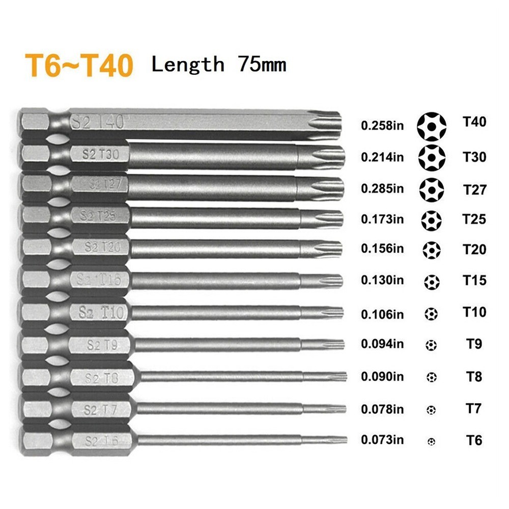 Household Security Screwdriver Bit Set Tamper Proof Star T6 to T40