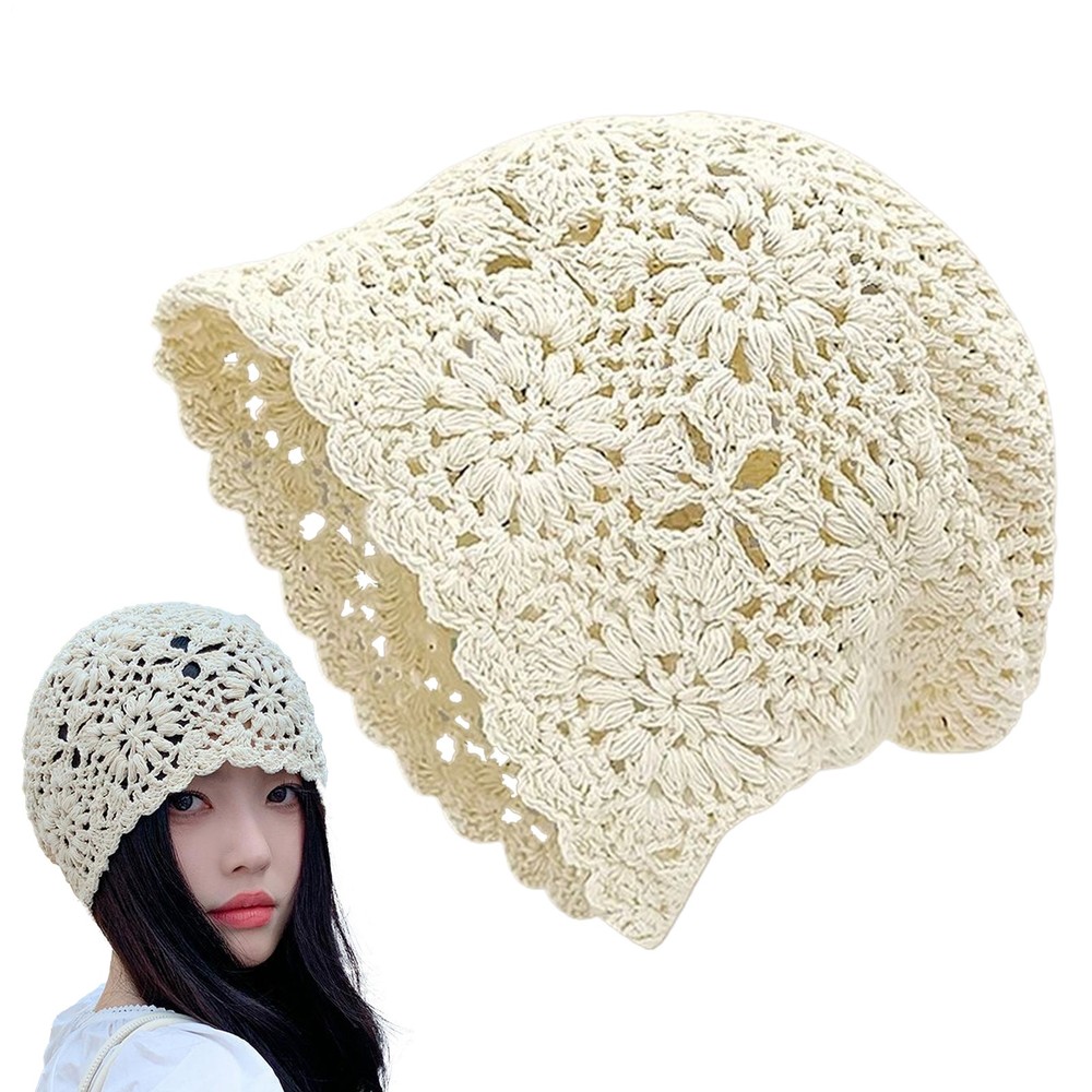 Women Lady Chic Fashion Boho Cotton Flower Lace Crochet Knit Beanie Hats Cap