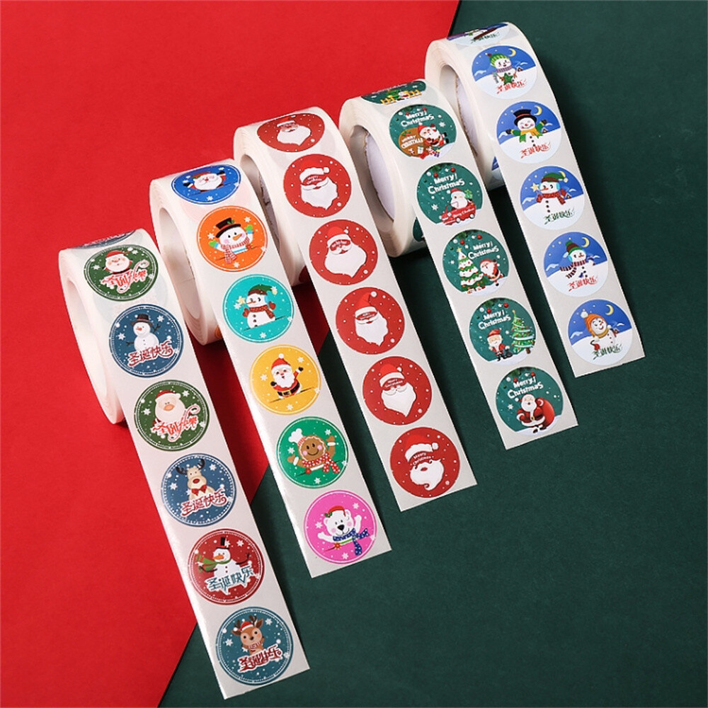 1Roll 500pcs Christmas Tape Stickers Gift Packaging Sealing Stickers Decoration