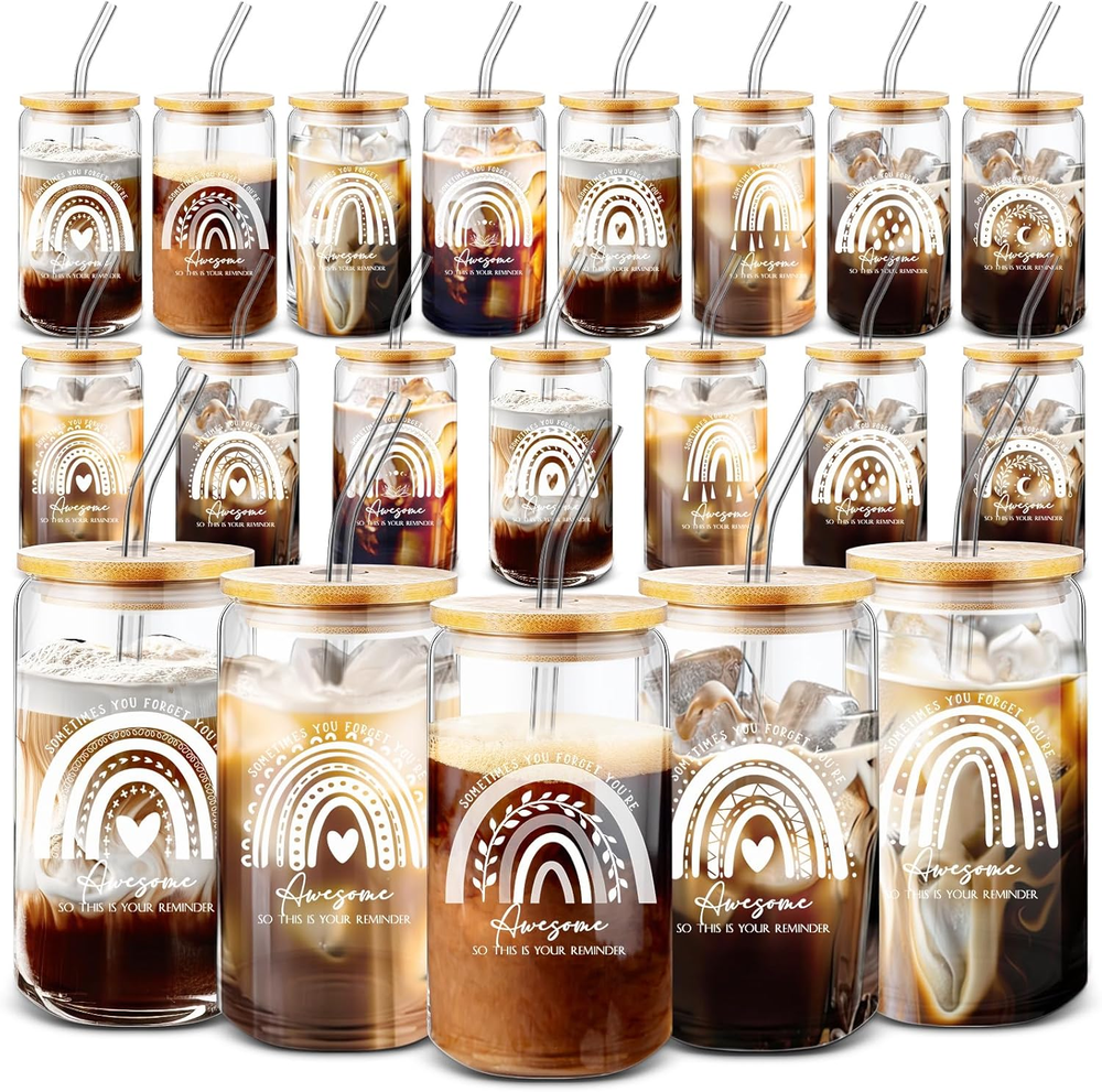 Employee Appreciation Gifts for Women 16 Oz Glass Cups with Lids and Straws You'