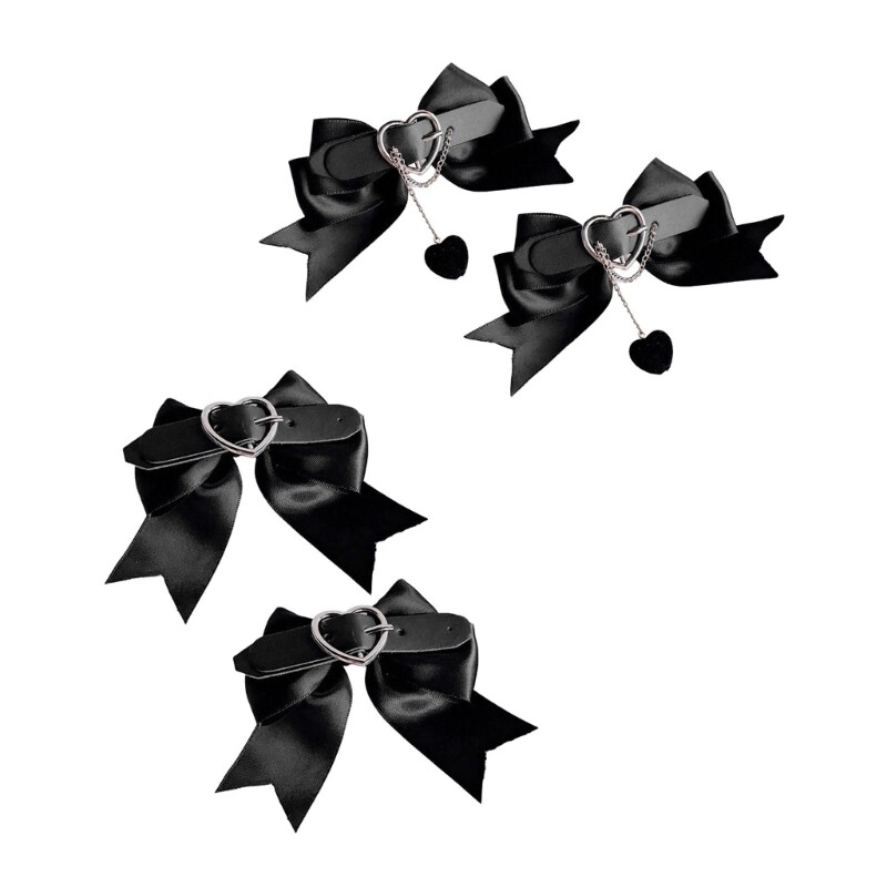 90s Harajuku Bowknot Hair Clip with Chain - 2pcs Vintage Hairpins for Women