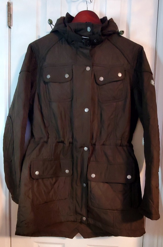 NEW Barbour Arrow Women's Brown Quilted Flecce-Lined Hooded Parka Jacket Sz 10