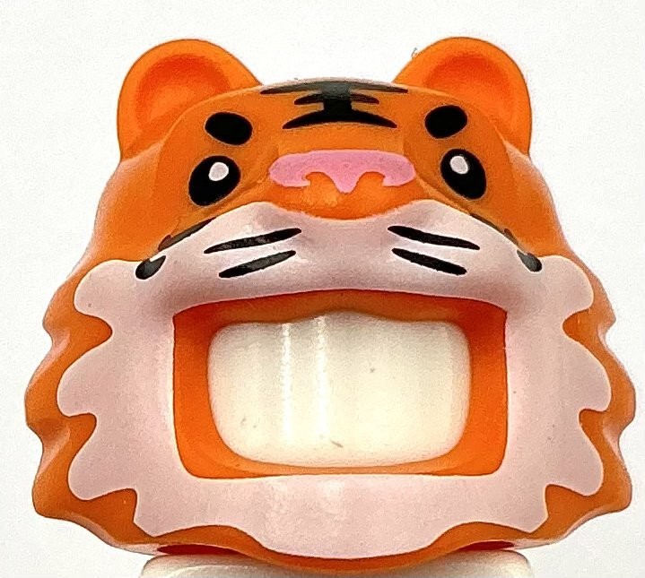 Lego New Orange Minifigure Headgear Head Cover Costume Tiger Black Stripes Part