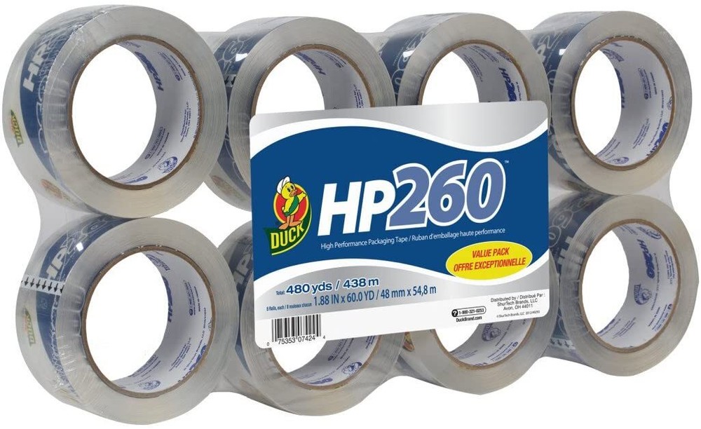 Duck HP260 Packing Tape Refill, 8 Rolls, 1.88 Inch x 60 Yard, Clear (1067839)