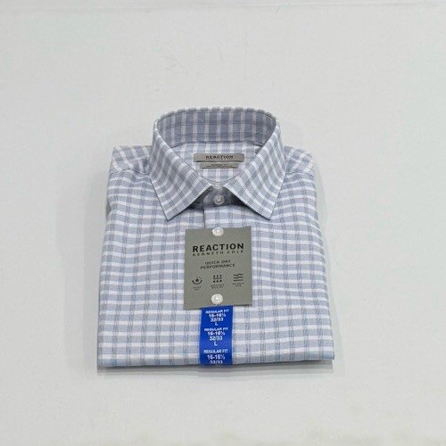 Kenneth Cole Men's Quick Dry Performance Dress Shirt, Blue, L (16-16.5,32/33)