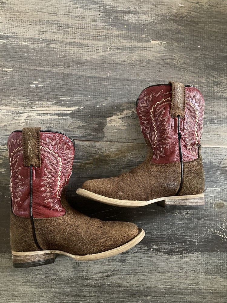 Ariat Youth Size 8 Red Leather Cowboy Boots for Kids