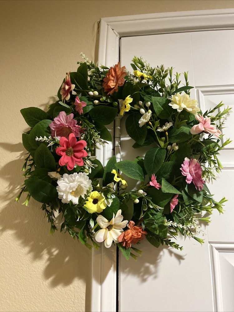 15inch Artificial Hydrangea Wreath Front Door Spring Rainbow Flower Garland Home