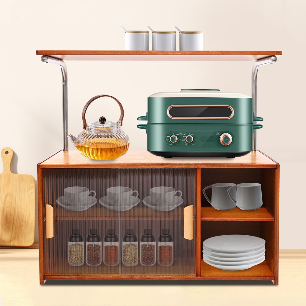 Sliding Glass Door Storage Pantry Cabinet for Kitchen Microwave Stand  